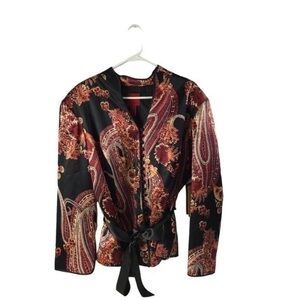 Vintage JS Collections Woman Floral Silk Jacket with tie around waist size 20